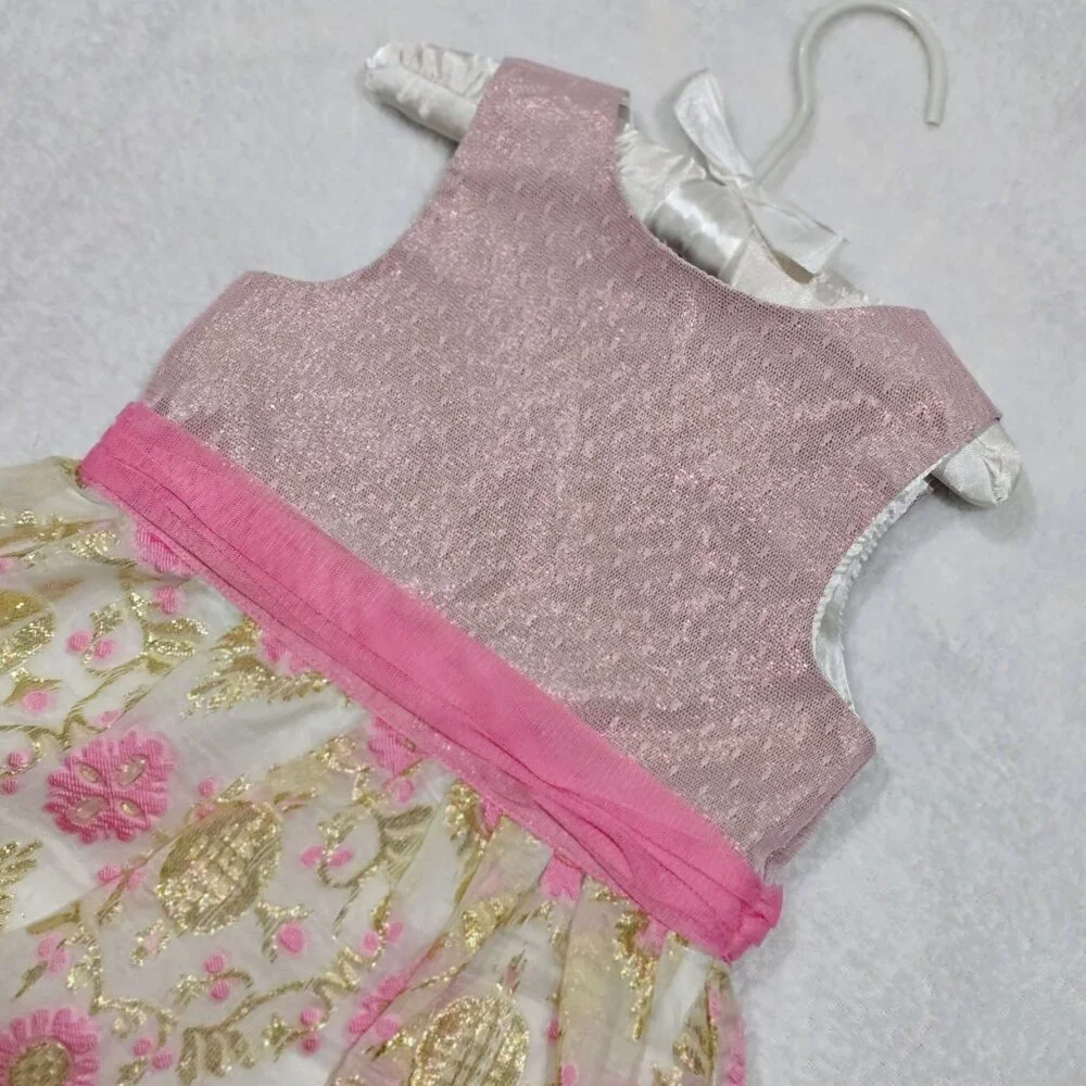 Truly Scrumptious Girls Pink Gold Floral Shimmer Bow Back Party Dress NWT 24M
